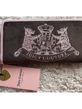 Juicy Couture‎ Scottie Dog Large Zip Wallet Wristlet Chocolate Brown Velour NEW